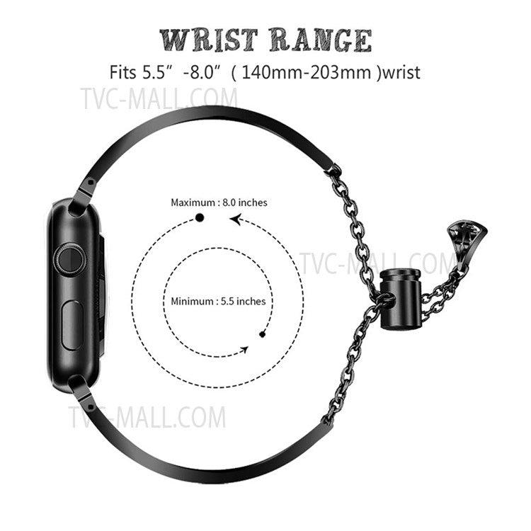 Crown Rhinestone Decor Hollow Watchband 304 Stainless Steel Watch Strap for Apple Watch Series 10 46mm / Ultra 2 Ultra 49mm / 9 8 7 45mm / SE (2023) SE (2022) SE 6 5 4 44mm / 3 2 1 42mm - Black