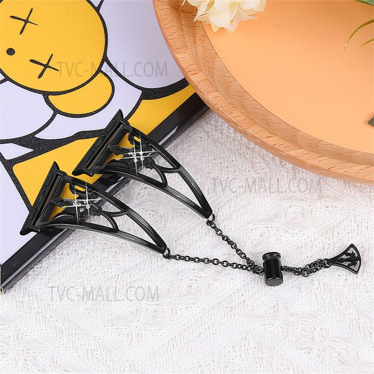 Crown Rhinestone Decor Hollow Watchband 304 Stainless Steel Watch Strap for Apple Watch Series 10 46mm / Ultra 2 Ultra 49mm / 9 8 7 45mm / SE (2023) SE (2022) SE 6 5 4 44mm / 3 2 1 42mm - Black