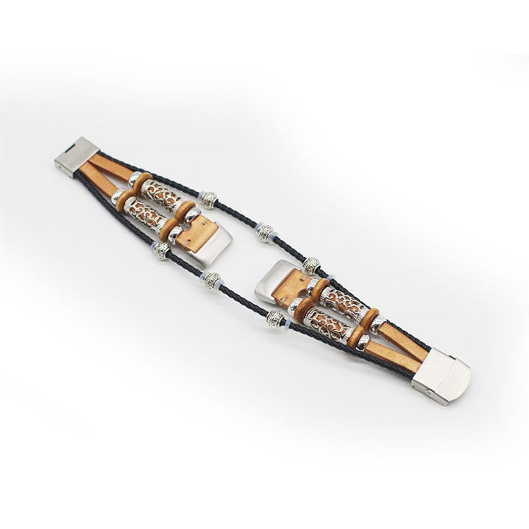 Fashionable Design Decoration Leather Braided Watch Strap Replacement for Fitbit Charge 6 / 5 - Gold