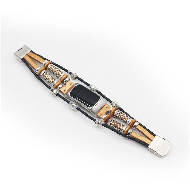 Fashionable Design Decoration Leather Braided Watch Strap Replacement for Fitbit Charge 6 / 5 - Gold