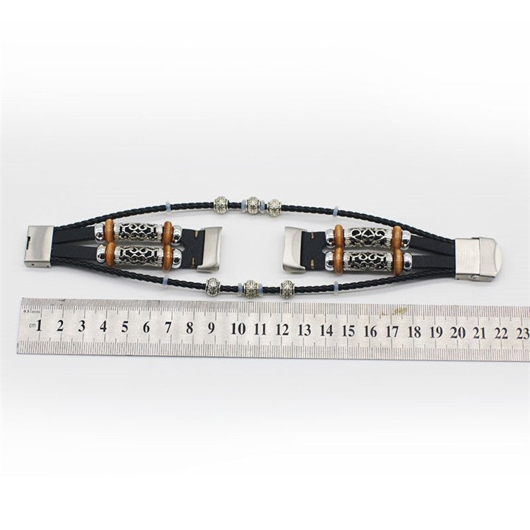 Fashionable Design Decoration Leather Braided Watch Strap Replacement for Fitbit Charge 6 / 5 - Gold