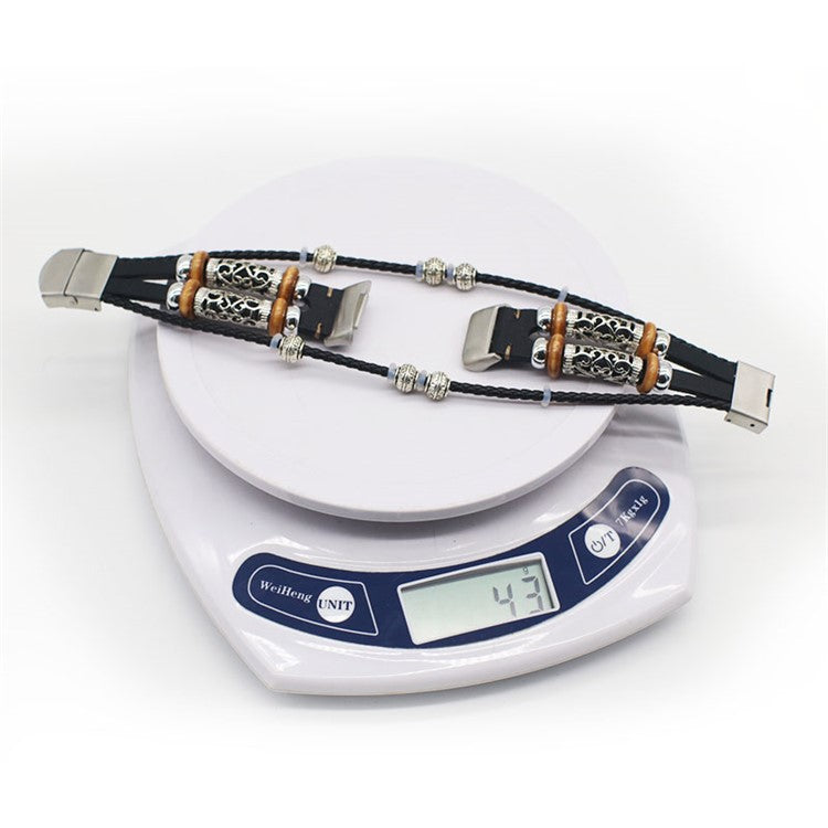 Fashionable Design Decoration Leather Braided Watch Strap Replacement for Fitbit Charge 6 / 5 - Gold