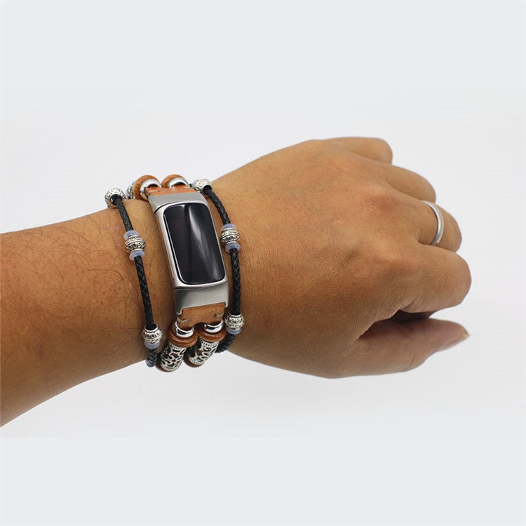 Fashionable Design Decoration Leather Braided Watch Strap Replacement for Fitbit Charge 6 / 5 - Gold