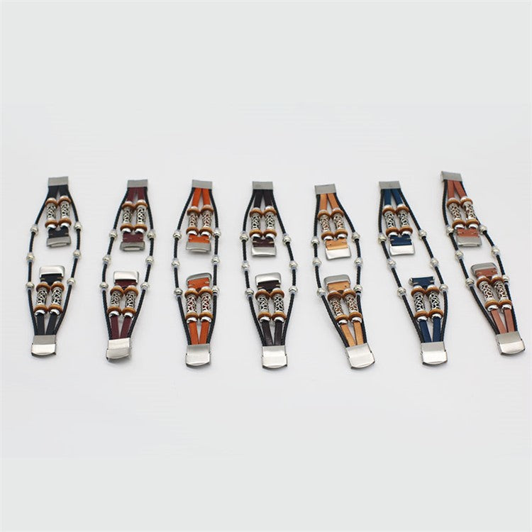 Fashionable Design Decoration Leather Braided Watch Strap Replacement for Fitbit Charge 6 / 5 - Gold