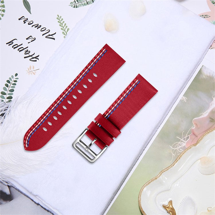 Top Layer Cowhide Leather Stitching Design Wrist Band Watch Strap for Fitbit Versa 2 / Versa / Versa Lite / Versa SE - Red