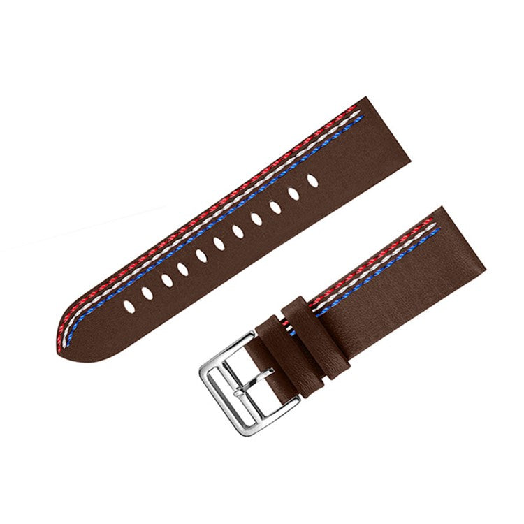 Top Layer Cowhide Genuine Leather Stitching Design Watch Band Strap for Samsung Galaxy Watch3 45mm/Watch 46mm - Chacolate