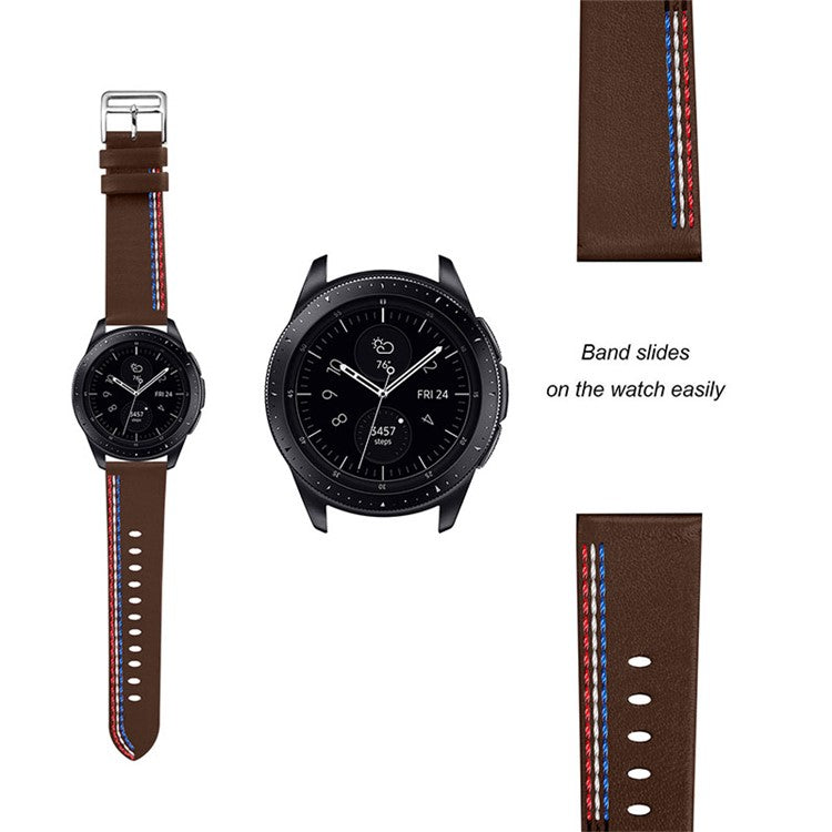 Top Layer Cowhide Genuine Leather Stitching Design Watch Band Strap for Samsung Galaxy Watch3 45mm/Watch 46mm - Chacolate