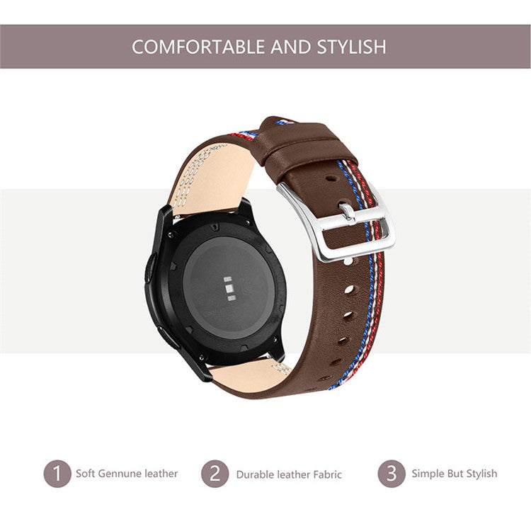 Top Layer Cowhide Genuine Leather Stitching Design Watch Band Strap for Samsung Galaxy Watch3 45mm/Watch 46mm - Chacolate