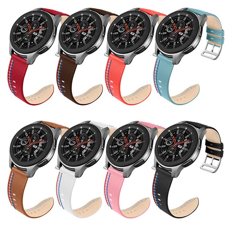 Top Layer Cowhide Genuine Leather Stitching Design Watch Band Strap for Samsung Galaxy Watch3 45mm/Watch 46mm - Chacolate