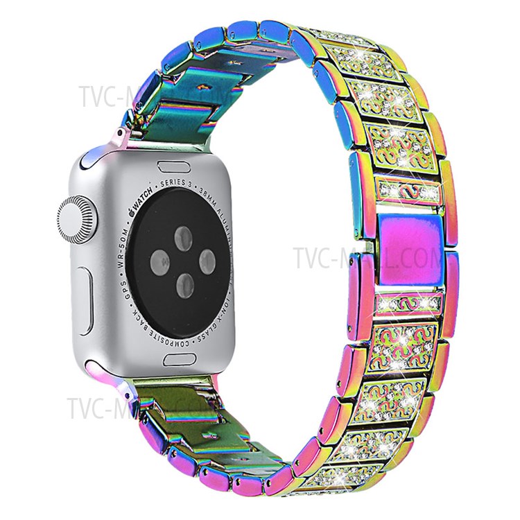 Stainless Steel Rhinestone Smart Watch Strap Watchband Replacement for Apple Watch Series 10 46mm / Ultra 2 Ultra 49mm / 9 8 7 45mm / SE (2023) SE (2022) SE 6 5 4 44mm / 3 2 1 42mm - Multi-Color