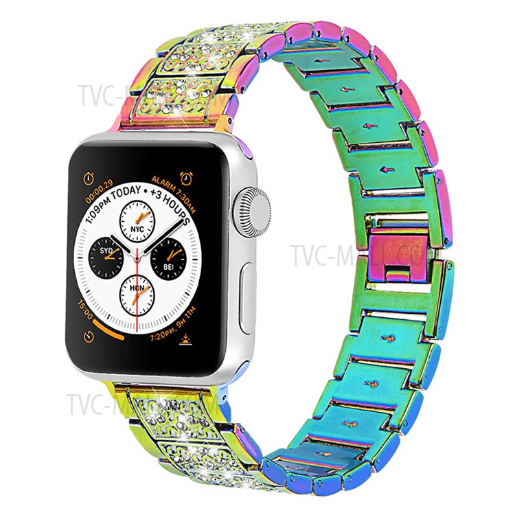 Stainless Steel Rhinestone Smart Watch Strap Watchband Replacement for Apple Watch Series 10 46mm / Ultra 2 Ultra 49mm / 9 8 7 45mm / SE (2023) SE (2022) SE 6 5 4 44mm / 3 2 1 42mm - Multi-Color