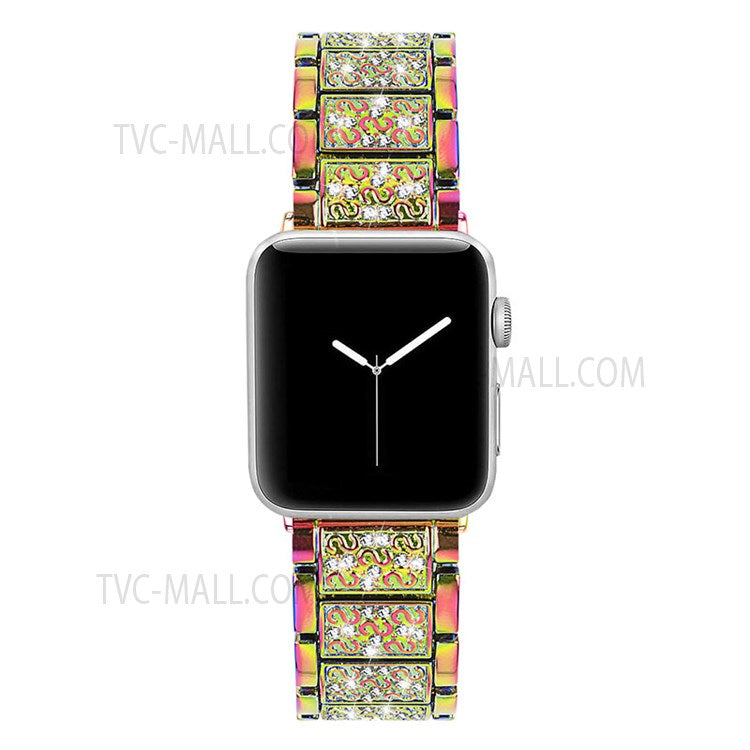 Stainless Steel Rhinestone Smart Watch Strap Watchband Replacement for Apple Watch Series 10 46mm / Ultra 2 Ultra 49mm / 9 8 7 45mm / SE (2023) SE (2022) SE 6 5 4 44mm / 3 2 1 42mm - Multi-Color