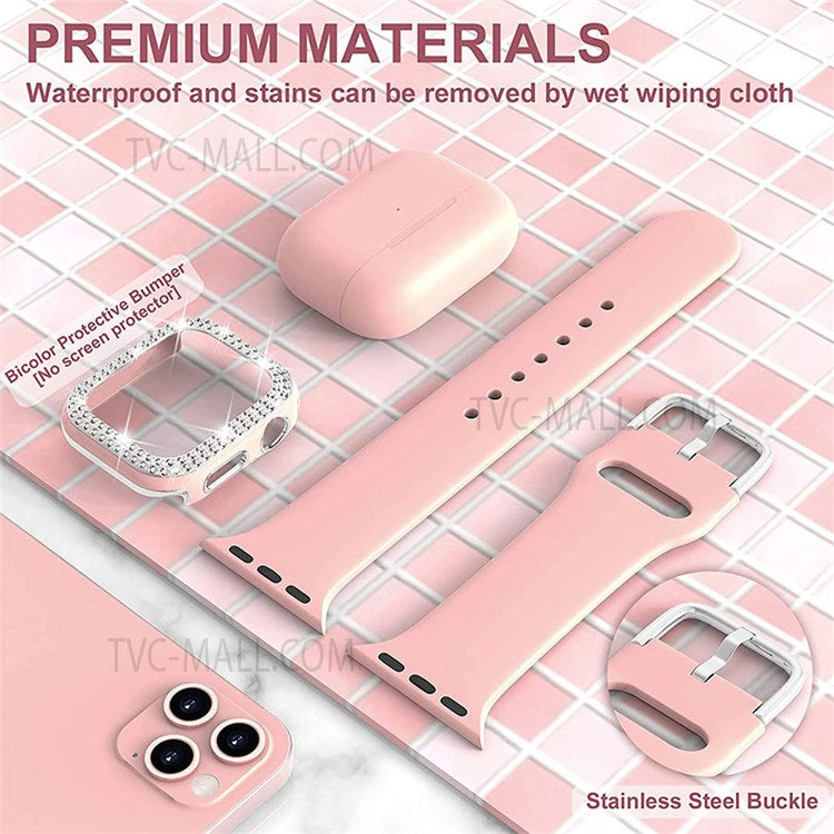 Flexible Silicone Watch Strap Smart Bracelet Band with Stylish Watch Cover Case for Apple Watch Series 1/2/3 42mm - Pink