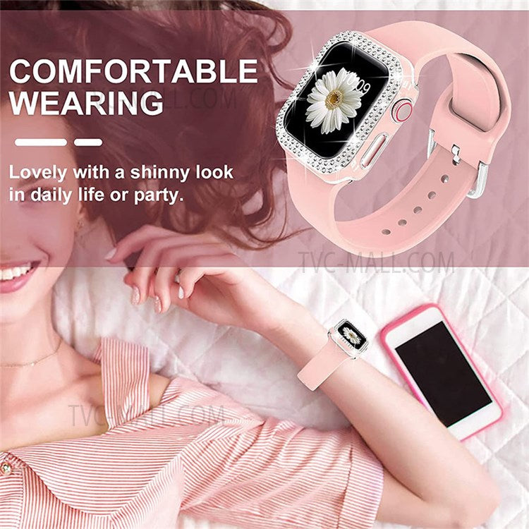 Flexible Silicone Watch Strap Smart Bracelet Band with Stylish Watch Cover Case for Apple Watch Series 1/2/3 42mm - Pink