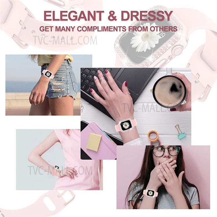 Flexible Silicone Watch Strap Smart Bracelet Band with Stylish Watch Cover Case for Apple Watch Series 1/2/3 42mm - Pink