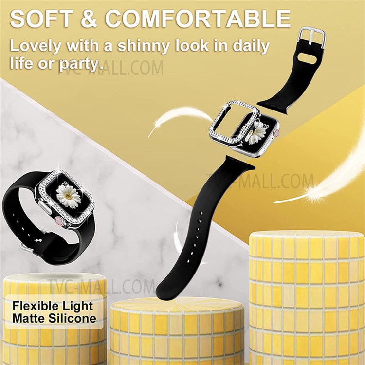 Flexible Silicone Watch Strap Smart Bracelet Band with Stylish Watch Cover Case for Apple Watch Series 1/2/3 42mm - Black