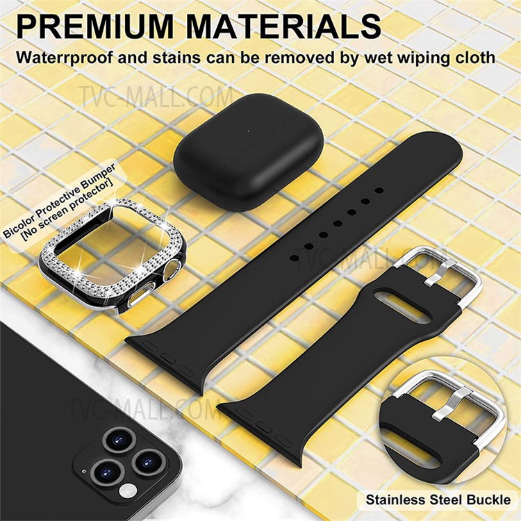 Flexible Silicone Watch Strap Smart Bracelet Band with Stylish Watch Cover Case for Apple Watch Series 1/2/3 42mm - Black