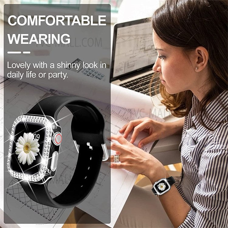 Flexible Silicone Watch Strap Smart Bracelet Band with Stylish Watch Cover Case for Apple Watch Series 1/2/3 42mm - Black