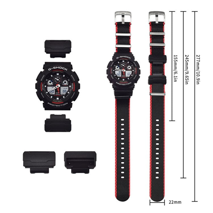 3 Watch Band Loop Watch Strap Replacement Nylon Canvas Watch Band for Casio GA-110/G-8900/DW-5600 - Black+Grey