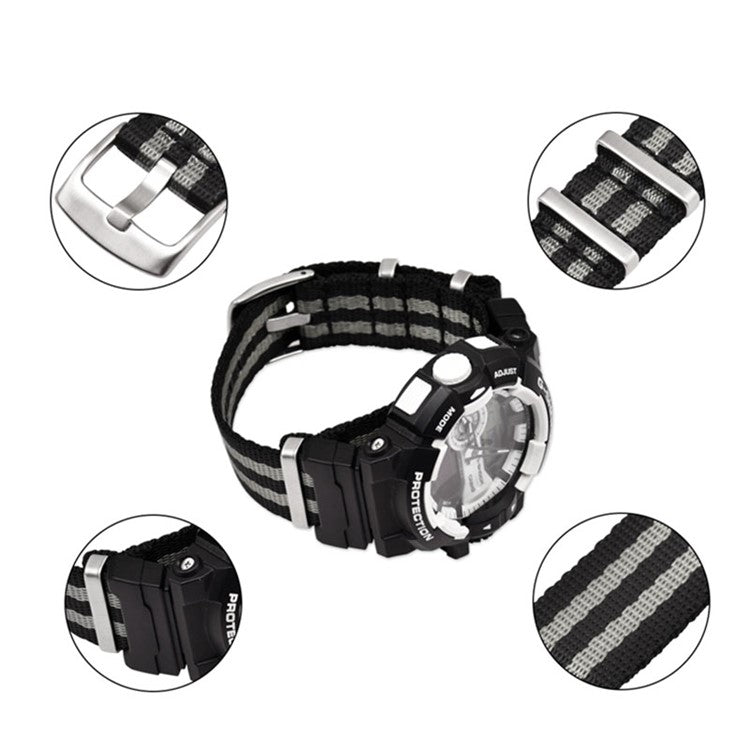 3 Watch Band Loop Watch Strap Replacement Nylon Canvas Watch Band for Casio GA-110/G-8900/DW-5600 - Black+Grey