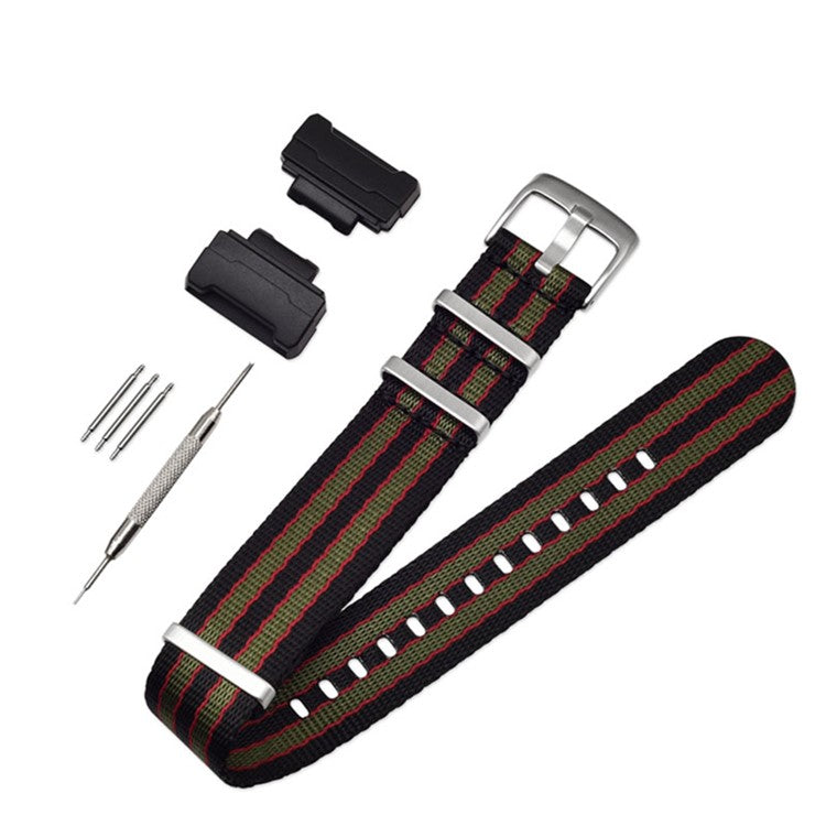 3 Watch Band Loop Watch Strap Replacement Nylon Canvas Watch Band for Casio GA-110/G-8900/DW-5600 - Black+Red+Green Stripe
