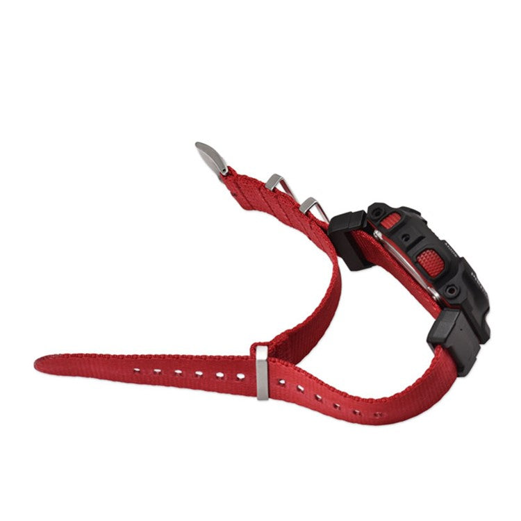 3 Watch Band Loop Watch Strap Replacement Nylon Canvas Watch Band for Casio GA-110/G-8900/DW-5600 - Black+Red+Green Stripe