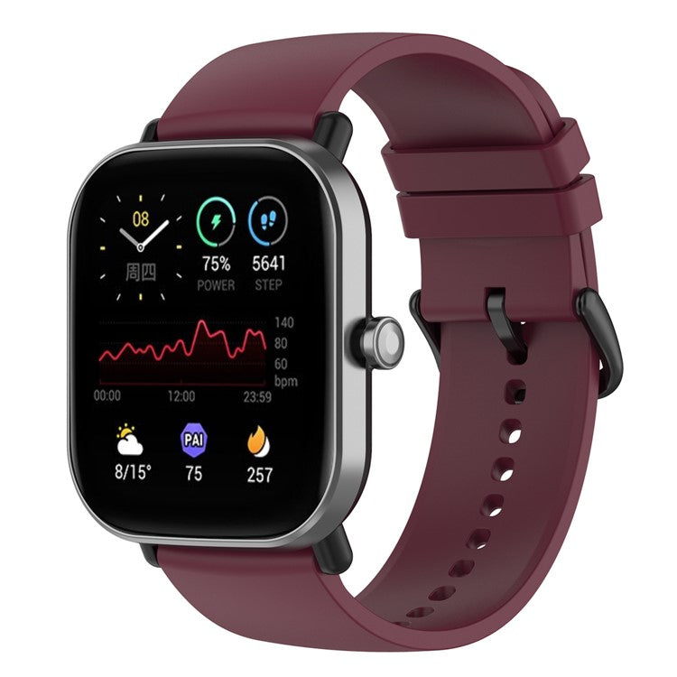 22mm Silicone Watch Strap Soft Wristband with Buckle for Samsung Galaxy Watch3 45mm/Active/Huawei Watch 3 - Wine Red