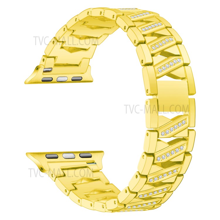 Metal Watchband X Design Rhinestone Decor Watch Band Strap Replacement for Apple Watch Series 10 46mm / Ultra 2 Ultra 49mm / 9 8 7 45mm / SE (2023) SE (2022) SE 6 5 4 44mm / 3 2 1 42mm - Gold