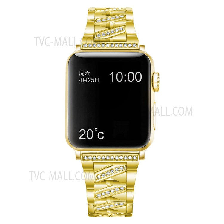 Metal Watchband X Design Rhinestone Decor Watch Band Strap Replacement for Apple Watch Series 10 46mm / Ultra 2 Ultra 49mm / 9 8 7 45mm / SE (2023) SE (2022) SE 6 5 4 44mm / 3 2 1 42mm - Gold