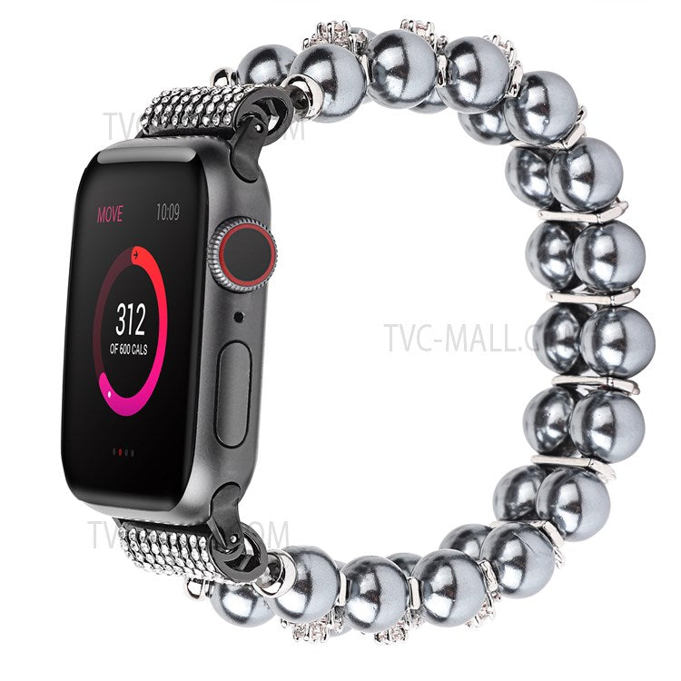 Faux Pearl Rhinestone Decor Wrist Strap Smart Watch Band Bracelet for Apple Watch Series 10 42mm / 9 8 7 41mm / 6 5 4 SE SE (2022) SE (2023) 40mm / 3 2 1 38mm - Black