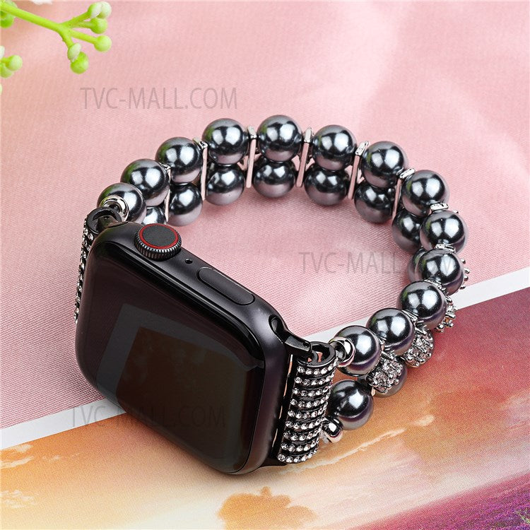 Faux Pearl Rhinestone Decor Wrist Strap Smart Watch Band Bracelet for Apple Watch Series 10 42mm / 9 8 7 41mm / 6 5 4 SE SE (2022) SE (2023) 40mm / 3 2 1 38mm - Black
