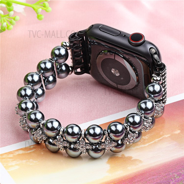 Faux Pearl Rhinestone Decor Wrist Strap Smart Watch Band Bracelet for Apple Watch Series 10 42mm / 9 8 7 41mm / 6 5 4 SE SE (2022) SE (2023) 40mm / 3 2 1 38mm - Black