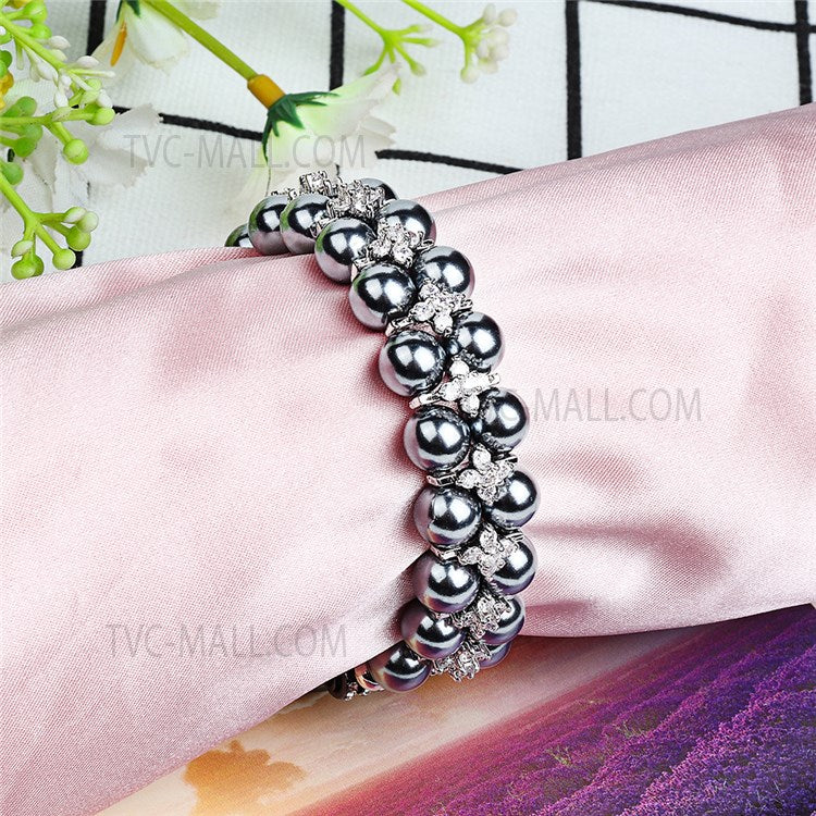 Faux Pearl Rhinestone Decor Wrist Strap Smart Watch Band Bracelet for Apple Watch Series 10 42mm / 9 8 7 41mm / 6 5 4 SE SE (2022) SE (2023) 40mm / 3 2 1 38mm - Black