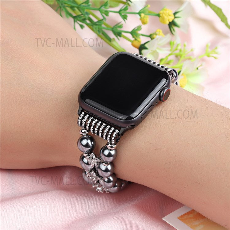 Faux Pearl Rhinestone Decor Wrist Strap Smart Watch Band Bracelet for Apple Watch Series 10 42mm / 9 8 7 41mm / 6 5 4 SE SE (2022) SE (2023) 40mm / 3 2 1 38mm - Black