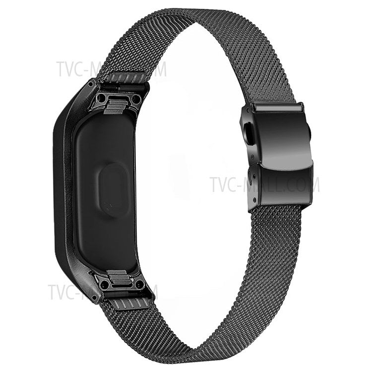 Smart Watch Strap Folding Buckle Stainless Steel Milanese Band for Xiaomi Mi Band 5 - Black