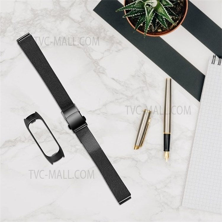 Smart Watch Strap Folding Buckle Stainless Steel Milanese Band for Xiaomi Mi Band 5 - Black