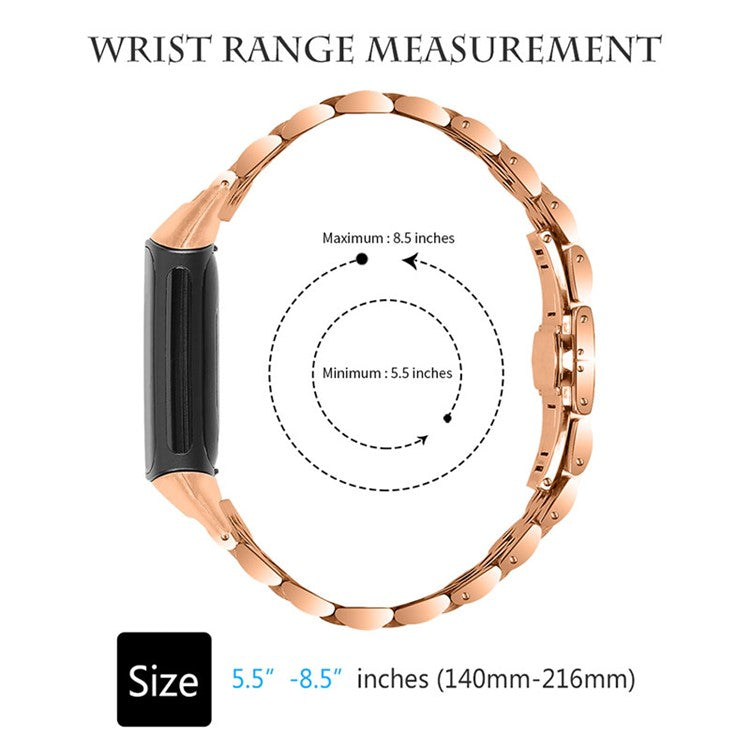 7 Beads Stainless Steel Breathable Replacement Wrist Strap Watch Band for Fitbit Charge 6 / 5 - Rose Gold