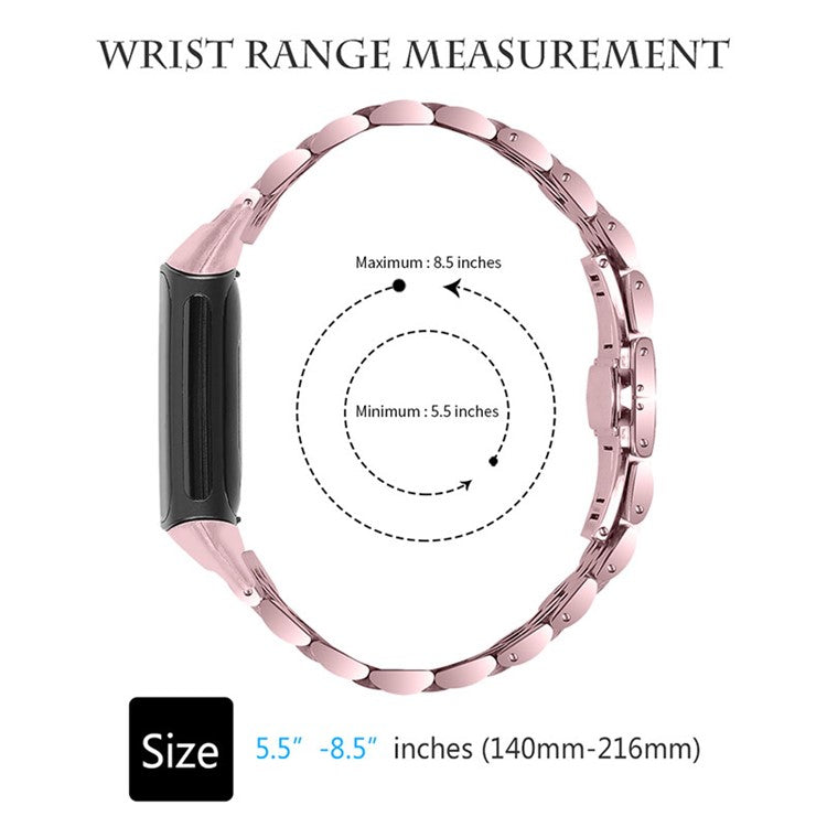 7 Beads Stainless Steel Breathable Replacement Wrist Strap Watch Band for Fitbit Charge 6 / 5 - Rose Pink