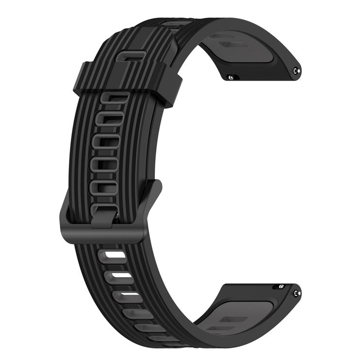 20mm Silicone Stripe Bi-color Watch Strap for Huawei Watch GT2 42mm / Samsung Galaxy Watch6 40mm 44mm / Watch6 Classic 43mm 47mm / Watch 5 40mm 44mm / 5 Pro 45mm / Watch4 40mm 44mm - Black / Dark Grey