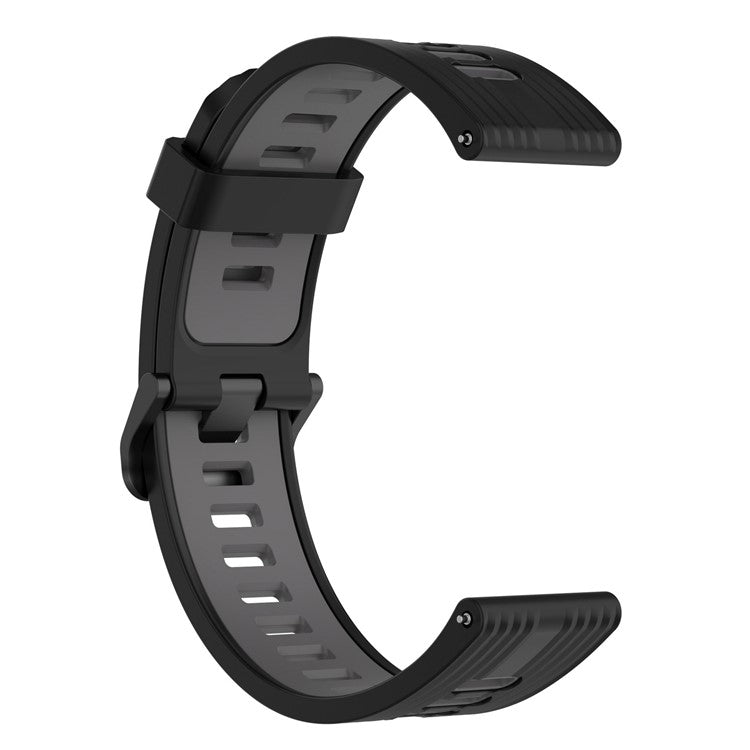 20mm Silicone Stripe Bi-color Watch Strap for Huawei Watch GT2 42mm / Samsung Galaxy Watch6 40mm 44mm / Watch6 Classic 43mm 47mm / Watch 5 40mm 44mm / 5 Pro 45mm / Watch4 40mm 44mm - Black / Dark Grey