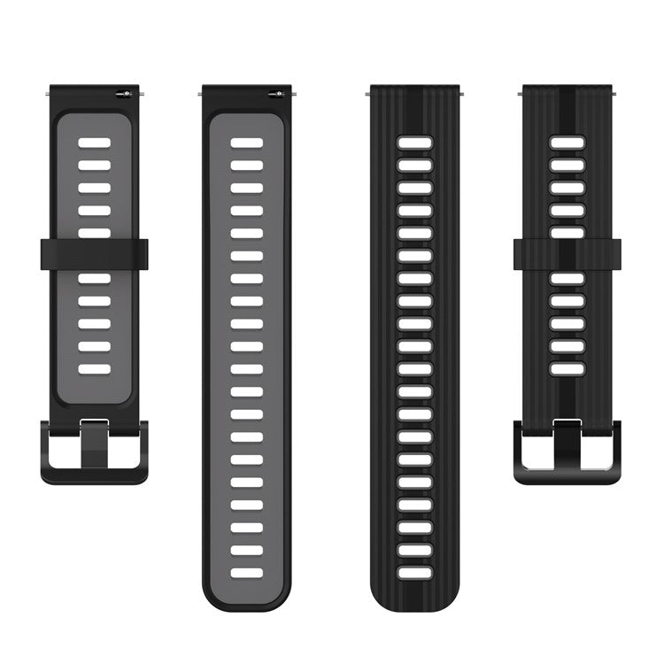 20mm Silicone Stripe Bi-color Watch Strap for Huawei Watch GT2 42mm / Samsung Galaxy Watch6 40mm 44mm / Watch6 Classic 43mm 47mm / Watch 5 40mm 44mm / 5 Pro 45mm / Watch4 40mm 44mm - Black / Dark Grey