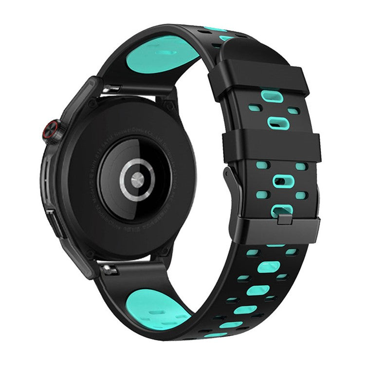 22mm 3 Rows Holes Bi-color Silicone Soft Watch Band for Samsung Galaxy Watch3 45mm/Galaxy Watch 46mm/Gear S3 Frontier/Gear S3 Classic - Black/Teal