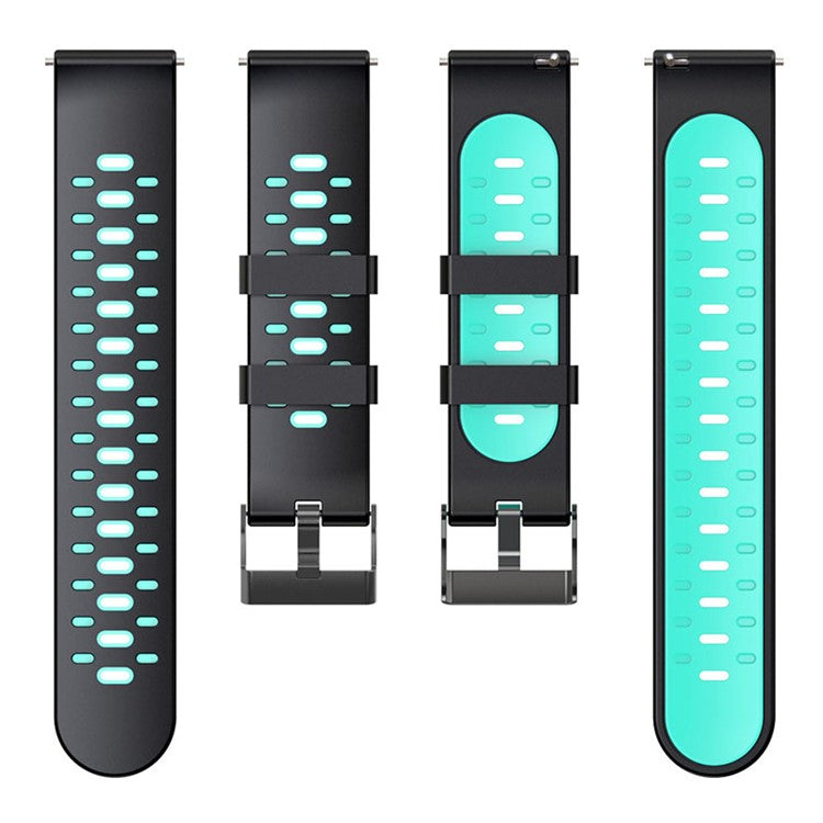 22mm 3 Rows Holes Bi-color Silicone Soft Watch Band for Samsung Galaxy Watch3 45mm/Galaxy Watch 46mm/Gear S3 Frontier/Gear S3 Classic - Black/Teal