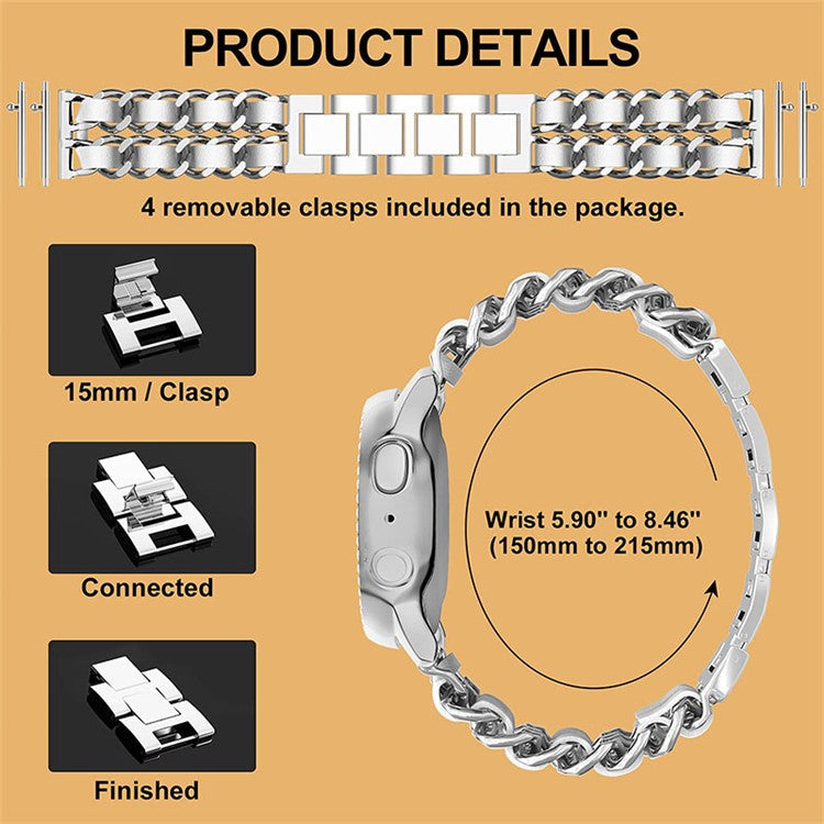 22mm Stainless Steel + PU Leather Chain Watch Band Wrist Strap for Samsung Galaxy Watch3 45mm - Silver/White Leather