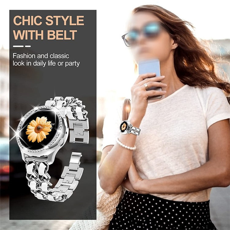 22mm Stainless Steel + PU Leather Chain Watch Band Wrist Strap for Samsung Galaxy Watch3 45mm - Silver/White Leather