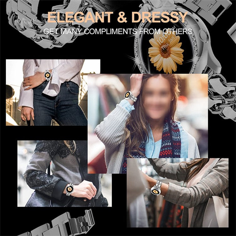 22mm Stainless Steel + PU Leather Chain Watch Band Wrist Strap for Samsung Galaxy Watch3 45mm - Silver/White Leather