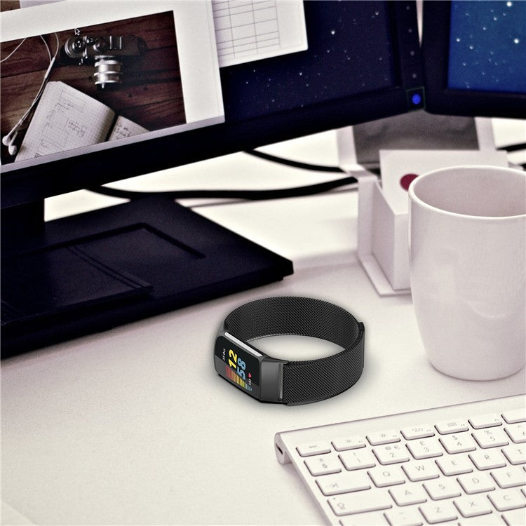 JLT Stylish Milanese Stainless Steel Adjustable Electroplating Watch Band Strap Replacement for Fitbit Charge 6 / 5 - Rose Pink