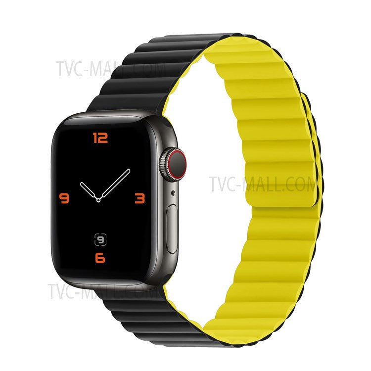 Dual Color Magnetic Silicone Watch Strap Wrist Band for Apple Watch Series 10 46mm / Ultra 2 Ultra 49mm / 9 8 7 45mm / SE (2023) SE (2022) SE 6 5 4 44mm / 3 2 1 42mm - Black / Yellow