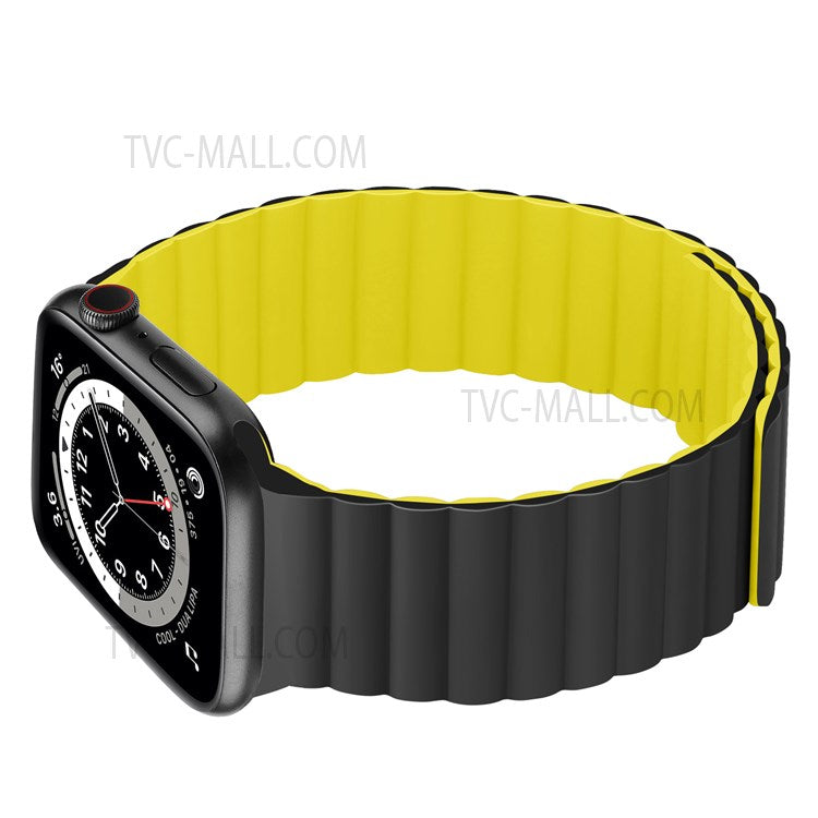 Dual Color Magnetic Silicone Watch Strap Wrist Band for Apple Watch Series 10 46mm / Ultra 2 Ultra 49mm / 9 8 7 45mm / SE (2023) SE (2022) SE 6 5 4 44mm / 3 2 1 42mm - Black / Yellow