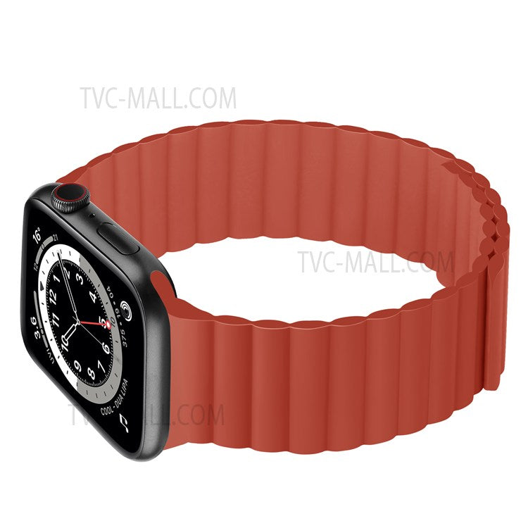 Dual Color Magnetic Silicone Watch Strap Wrist Band for Apple Watch Series 10 46mm / Ultra 2 Ultra 49mm / 9 8 7 45mm / SE (2023) SE (2022) SE 6 5 4 44mm / 3 2 1 42mm - Red